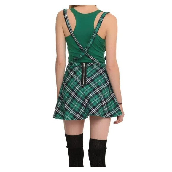 Royal Bones Dresses & Skirts - Royal Bones Hot Topic Tartan Plaid Skirt M Green Suspenders School Girl Y2K NEW